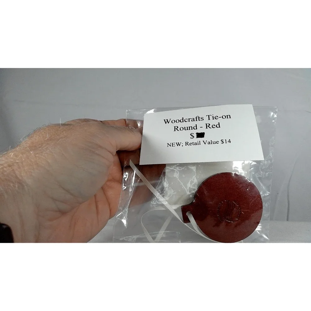 Longaberger WoodCrafts Red Round‎ Christmas Ornament Maple Wood Tie On - NEW